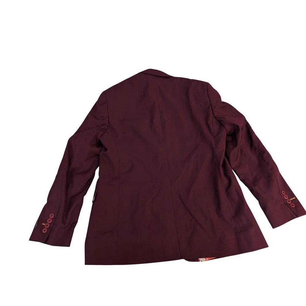 St Patrick Mens Burgundy‎ Blazer Jacket Graphic Lining Pocket Square Size M